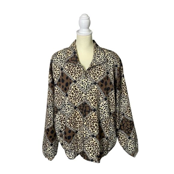 Vintage 80's A.D.S Gold Sparkling Animal Print Bomber Jacket Women's Size Large - Picture 1 of 15